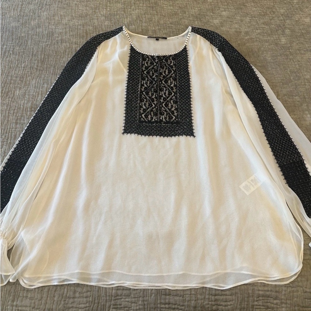EUC KOBI HALPERIN Women Jona Silk  White Black Lace Two Layer Blouse Sz XL - Picture 3 of 13